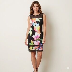 Frank Lyman [12] Design Black Mini Dress with Multicolor Floral Print